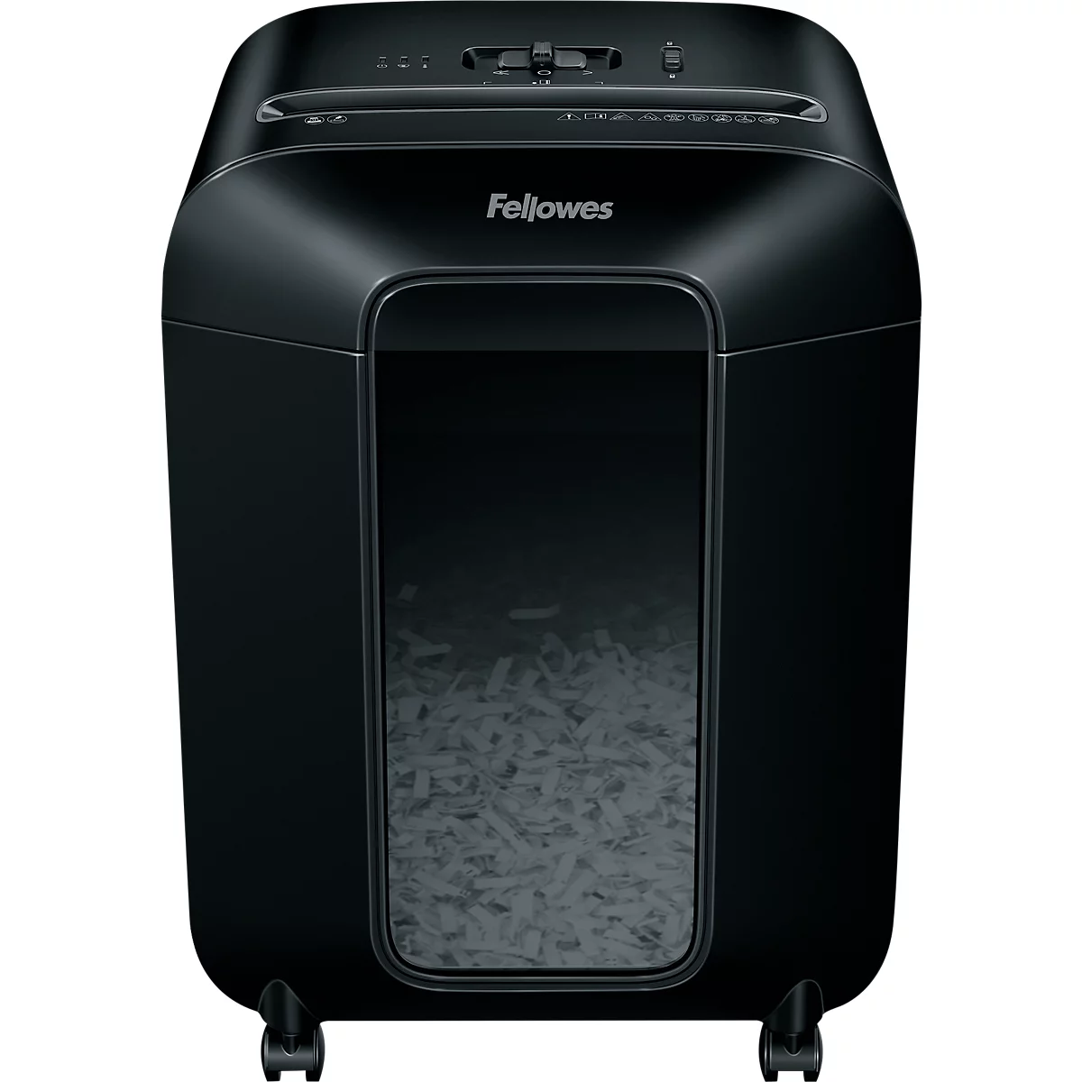 Destructora Fellowes® Powershred LX 85, corte de partículas 4 x 40 mm, P-4, 19 l, capacidad de corte de 12 hojas, con rodillos, negra