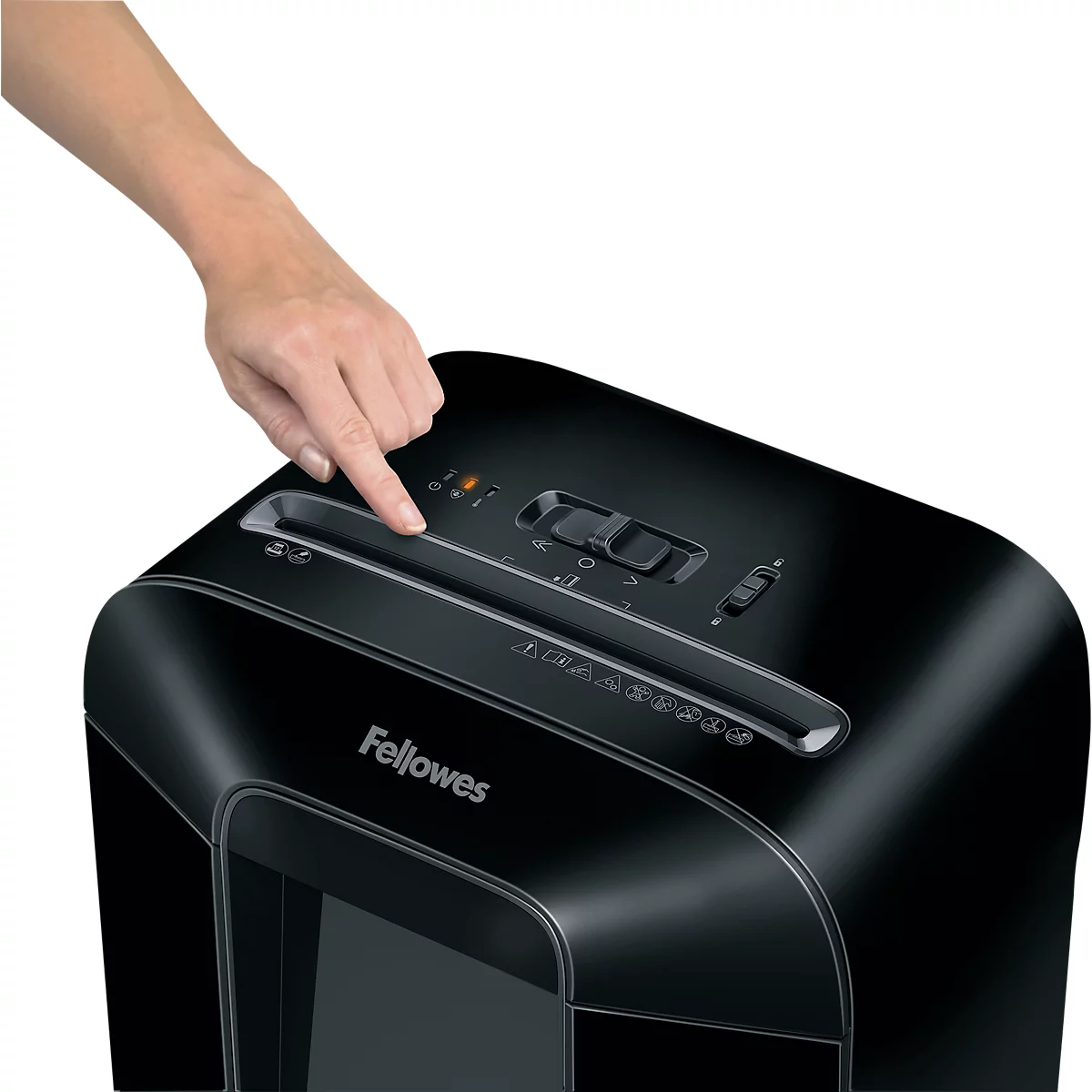 Destructora Fellowes® Powershred LX 85, corte de partículas 4 x 40 mm, P-4, 19 l, capacidad de corte de 12 hojas, con rodillos, negra