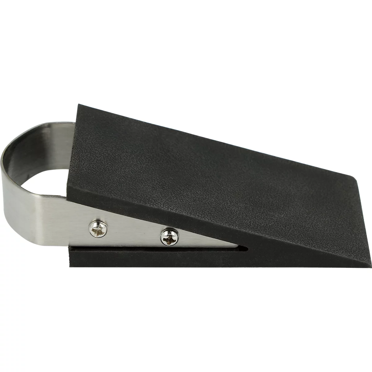 Deurstopper, wigvormig, antislip, met handgreep, L 120 x B 50 x H 30 mm, roestvrij staal &amp; kunststof, zwart-zilver