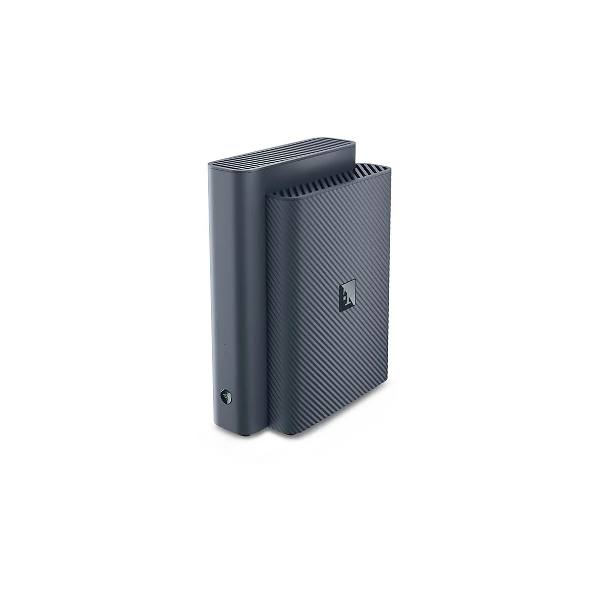 Dunkelgrauer Telekom Speedport WLAN-Router vor weißem Hintergrund.