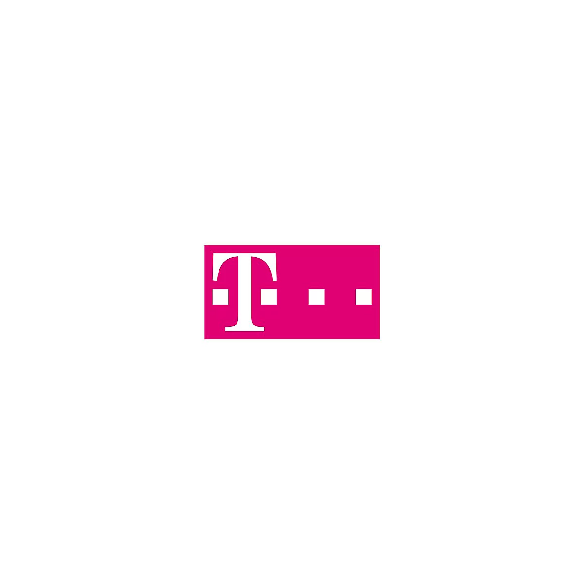 Magenta-farbenes Logo der Deutschen Telekom mit einem weißen Buchstaben T und drei weißen Punkten.