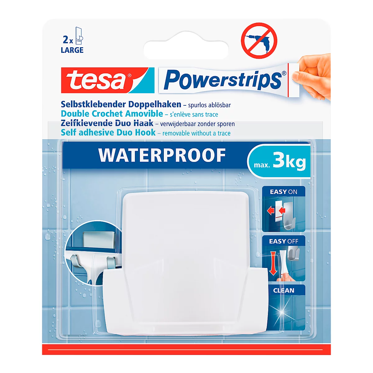 Deux crochets Powerstrips Wave tesa, pour pièces humides, pour objets de 3 kg max., 1 p.