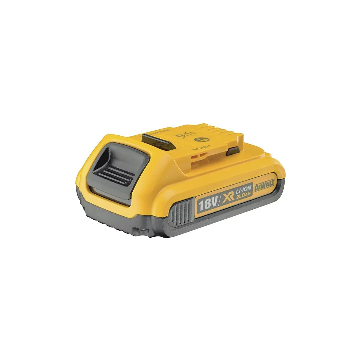 Bloc-batterie jaune et noir avec texte '18V XR Li-Ion 2.0Ah'.