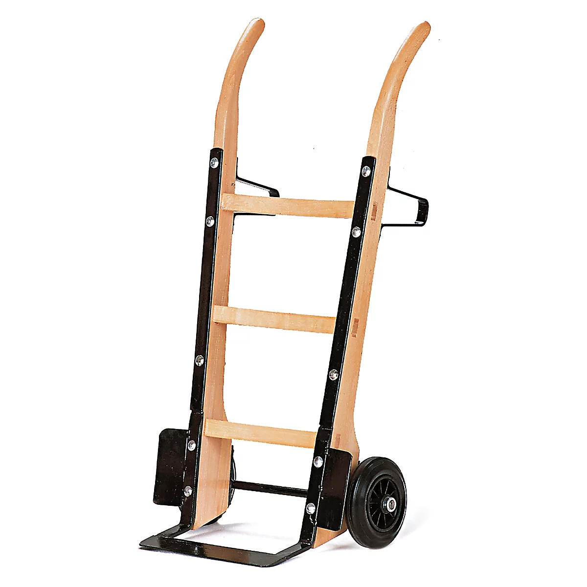 Diable à sac en bois avec bavette plate en acier, capacité de charge 250 kg, pneus 100 % caoutchouc