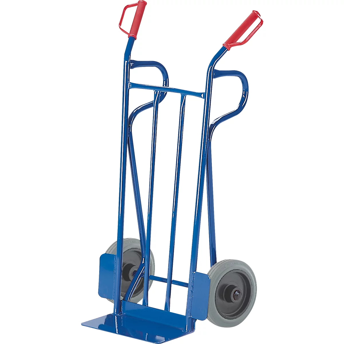 Diable en acier - avec panneau arrière courbé et support + rouleau de support pneus 100 % caoutchouc - capacité de charge 250 kg,