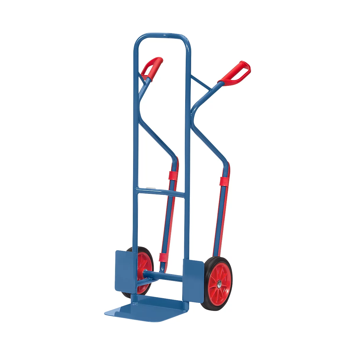 Diable en fils en acier, jusqu'à 300 kg, H 1300 mm, pneus en caoutchouc solide, bleu