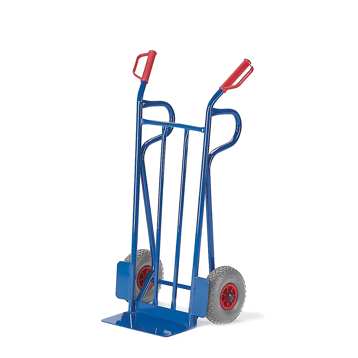 Diable en tube d'acier, jusqu'à 250 kg, roues à bandage caoutchouc, poignées de sécurité, H 1250 x L 600 x P 450 mm, bleu gentiane RAL 5012