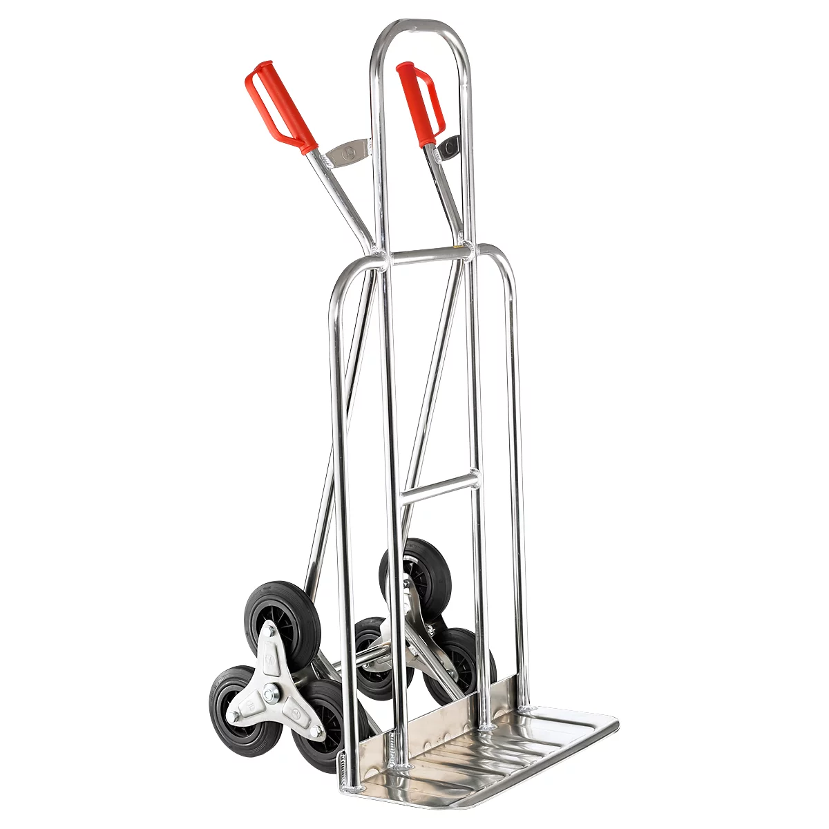Diable pour escaliers - aluminium - roues en étoile - pneus en caoutchouc plein - capacité de charge 150 kg - bavette extra large