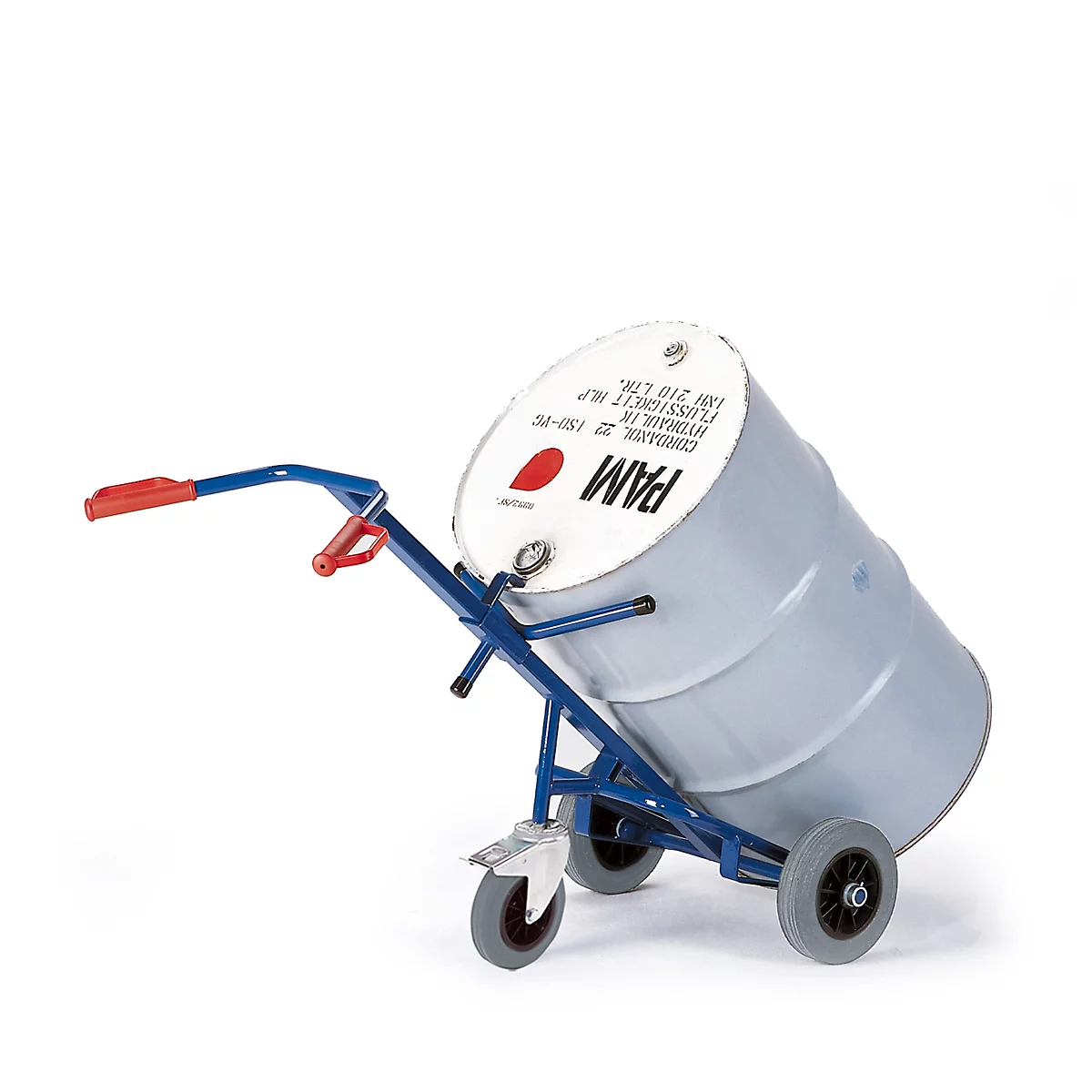 Diable pour fût avec roue porteuse, capacité de charge 250 kg, 1600 x 700 mm, roues à caoutchouc plein
