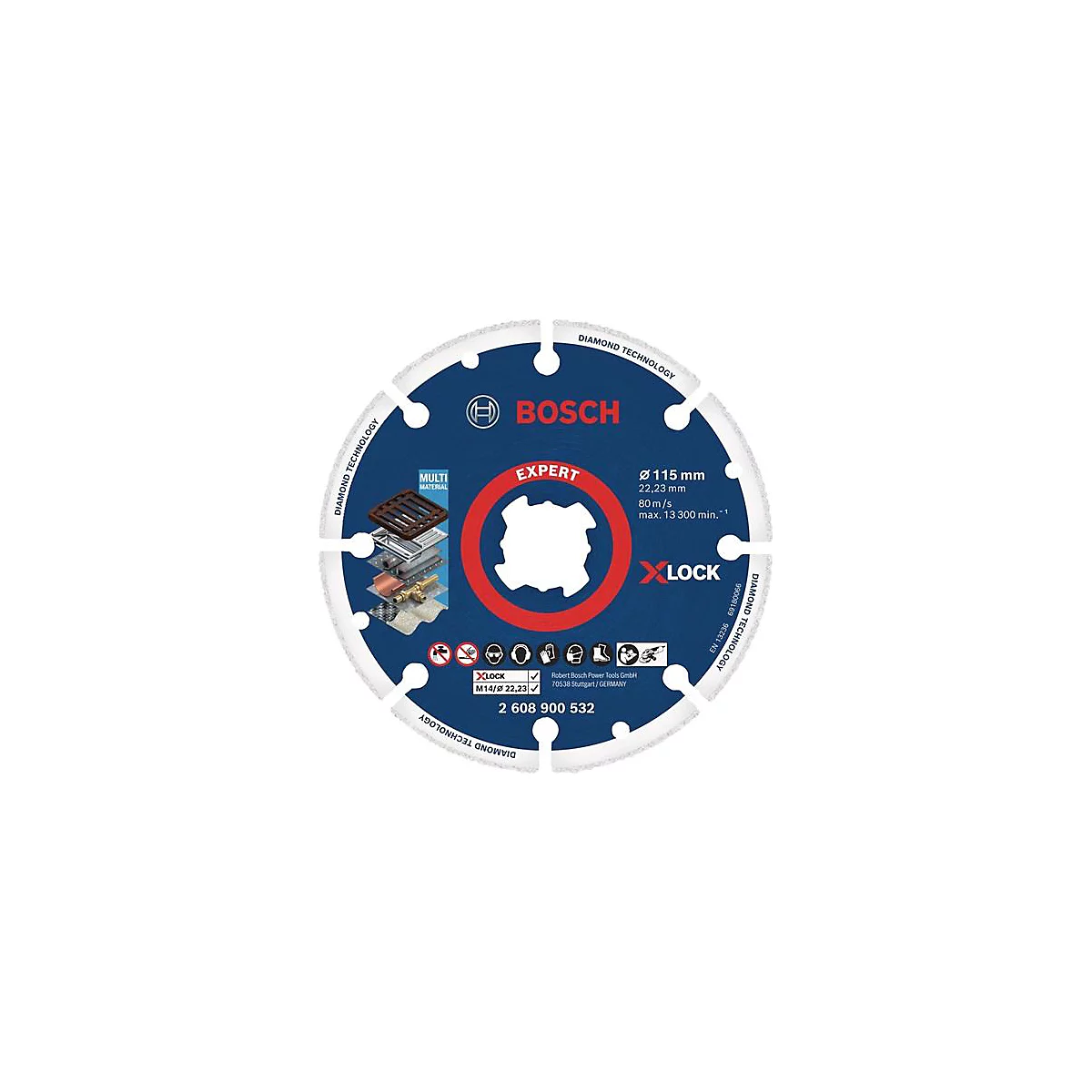 Zaagblad, blauw met witte letters. Bosch, Expert, X-Lock. Diamanttechnologie.