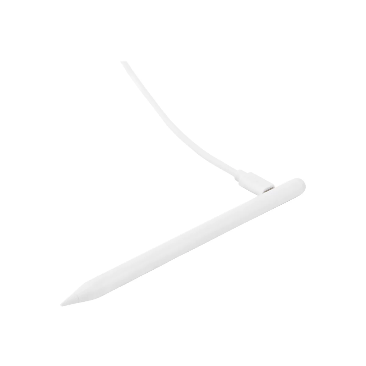 Stylet blanc avec câble, isolé sur fond blanc.