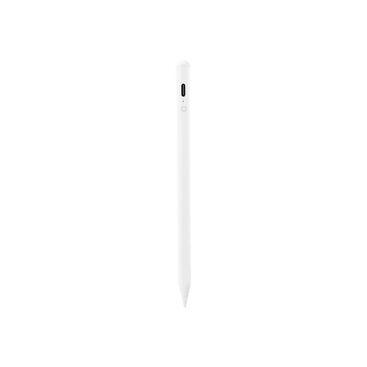 Stylet blanc, probablement un stylo, sur fond blanc. Au-dessus du stylet se trouve une zone rectangulaire, avec un petit point en dessous.