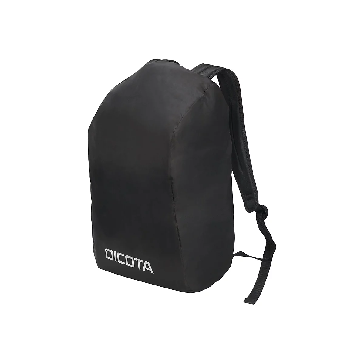Schwarzer Rucksack mit Schultergurten, der gegen weißen Hintergrund abgebildet ist. Der Schriftzug "DICOTA" ist deutlich zu sehen.