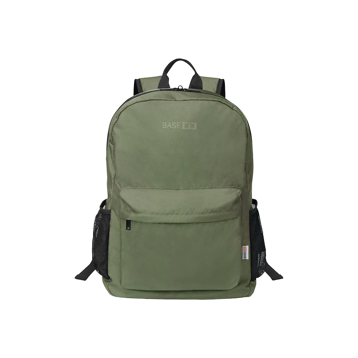 Ein olivgrüner Rucksack mit den Logos BASE XX.