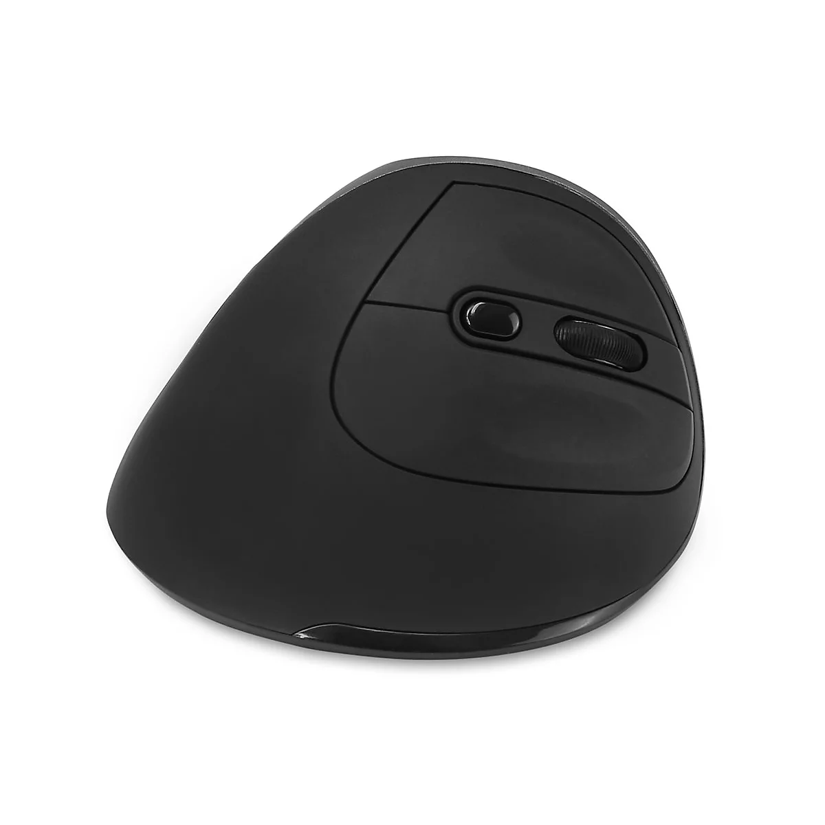 Une souris verticale ergonomique noire, isolée sur fond blanc.