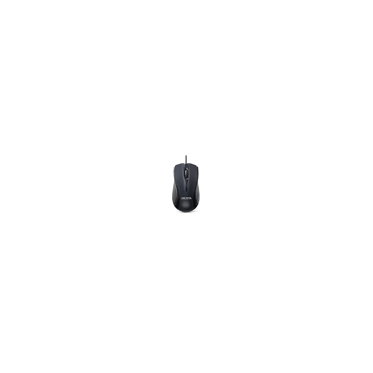 Souris d'ordinateur noire avec le logo "DICOTA" sur fond blanc.