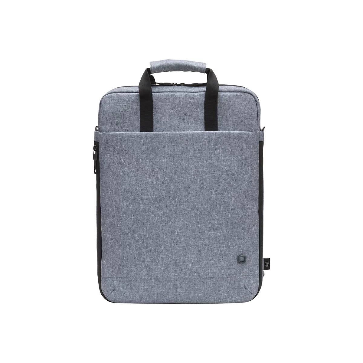 Hellgraue Laptoptasche mit Tragegriff und Reißverschluss, isoliert auf weißem Hintergrund.
