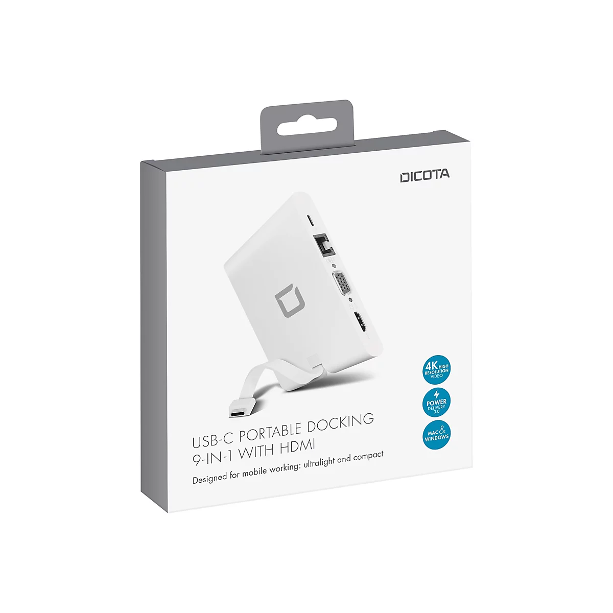 DICOTA USB-C Portable Docking 9-in-1 with HDMI - station d'accueil - USB-C - VGA, HDMI