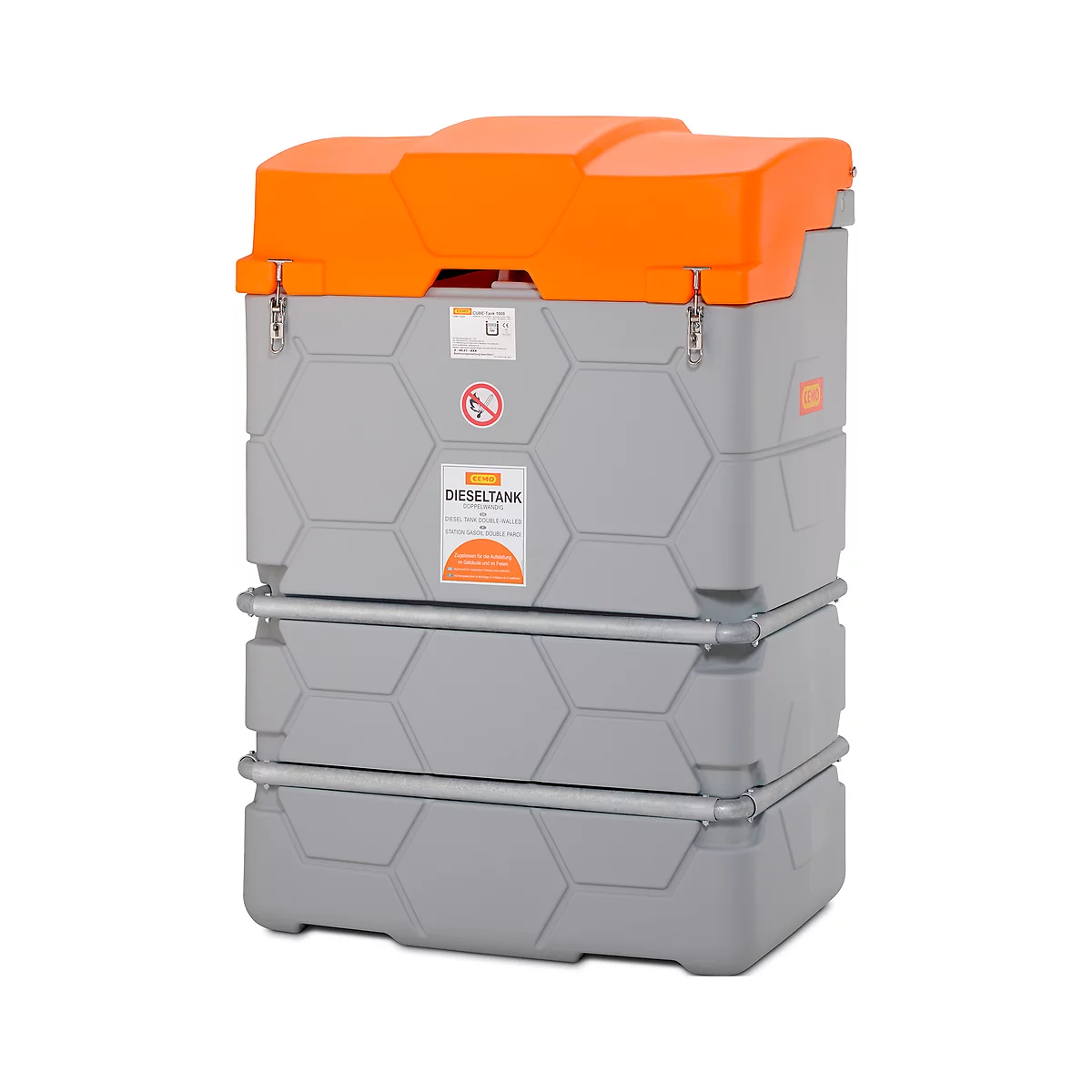 Dieseltank CUBE, Kant-en-klare installatie, versch. afmetingen, 1000 l, Elektrische pomp 230V, Autom.-tappistool