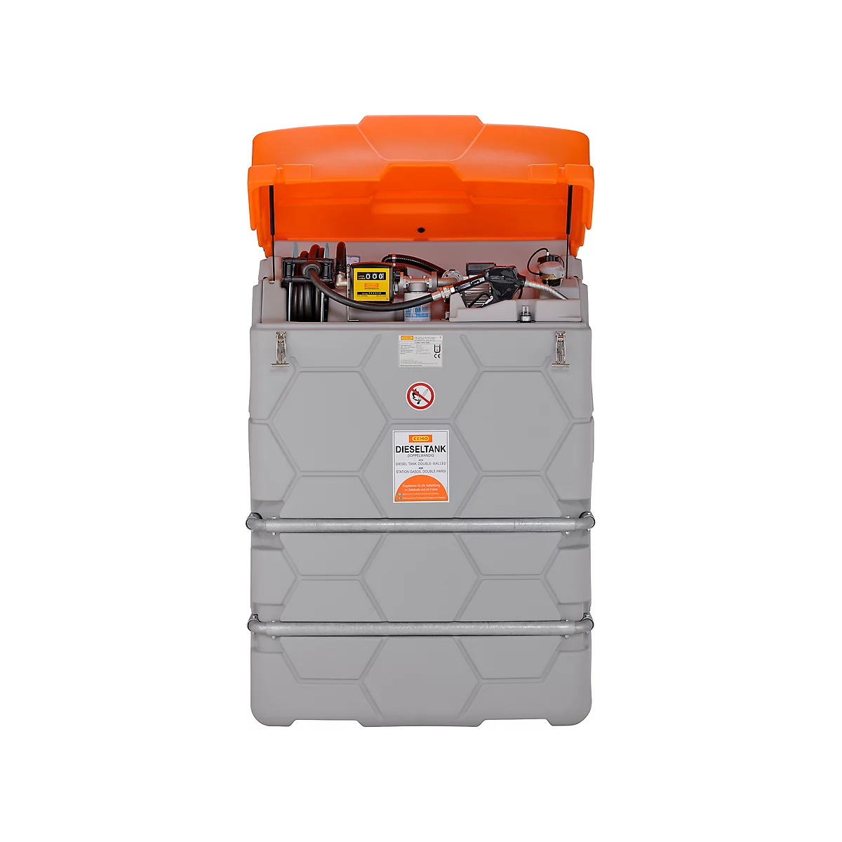 Dieseltank CUBE, Kant-en-klare installatie, versch. afmetingen, 1500 l, Elektrische pomp 230V, Autom.-tappistool