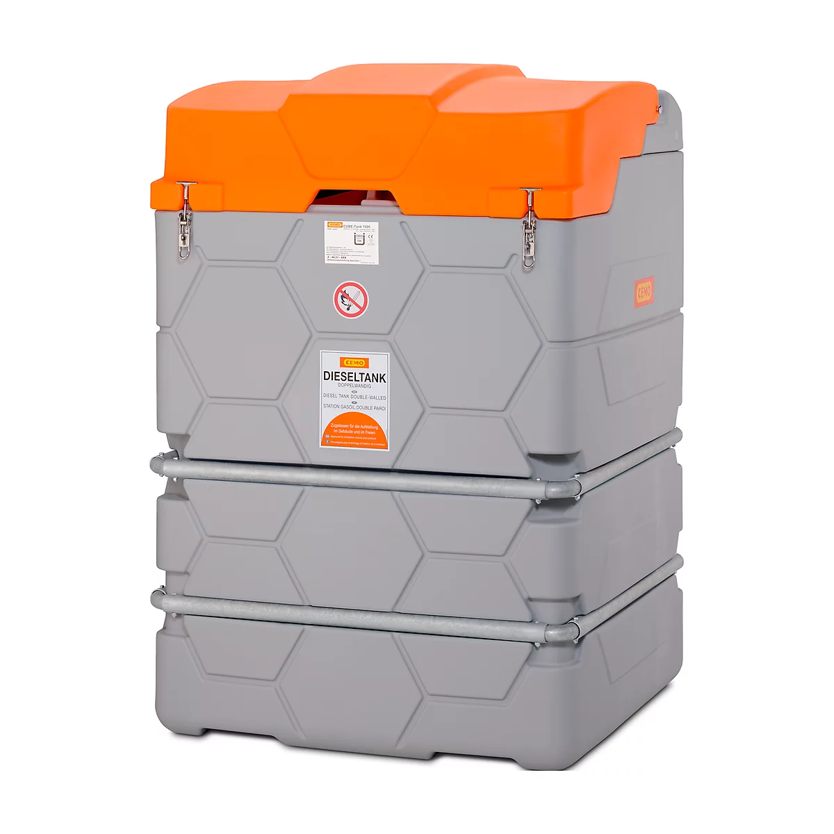 Dieseltank CUBE, Kant-en-klare installatie, versch. afmetingen, 1500 l, Elektrische pomp 230V, Autom.-tappistool