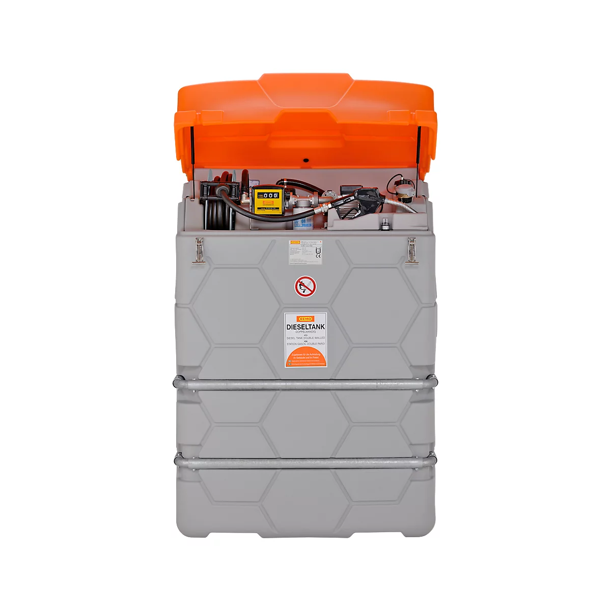 Dieseltank CUBE, Kant-en-klare installatie, versch. afmetingen, 2500 l, Elektrische pomp 230V, Autom.-tappistool