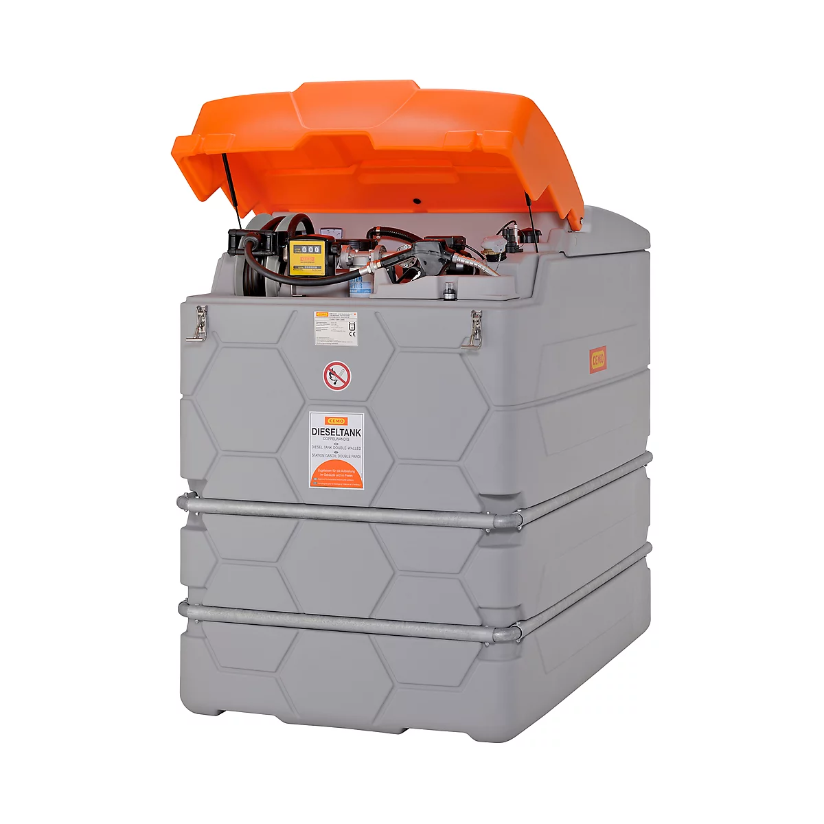Dieseltank CUBE, Kant-en-klare installatie, versch. afmetingen, 2500 l, Elektrische pomp 230V, Autom.-tappistool