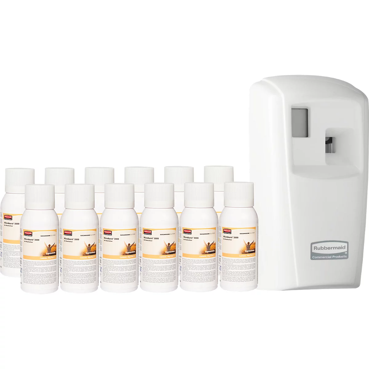 Diffuseur de parfum Rubbermaid Microburst-3000, avec 12 recharges, Expressions, jusqu'à 90 jours, programmable, L 187 x l 101 mm x H 82 mm, blanc