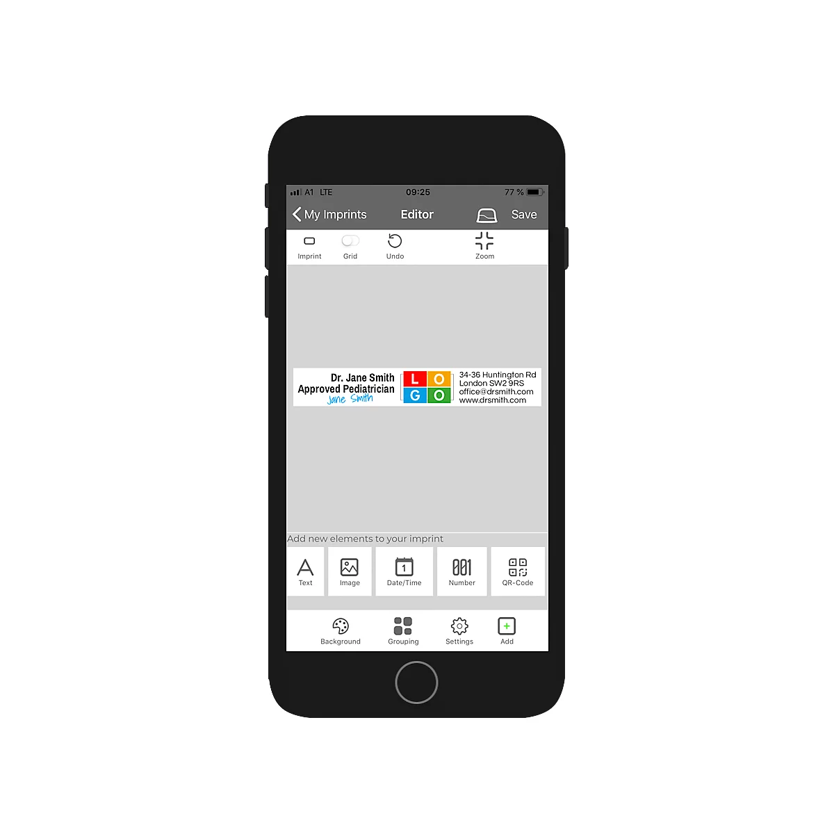 Digitaler Stempel COLOP e-mark®, 600 dpi, Micro-USB/WLAN, mit CMY Tintenpatrone, Druckkopf & Akku, schwarz
