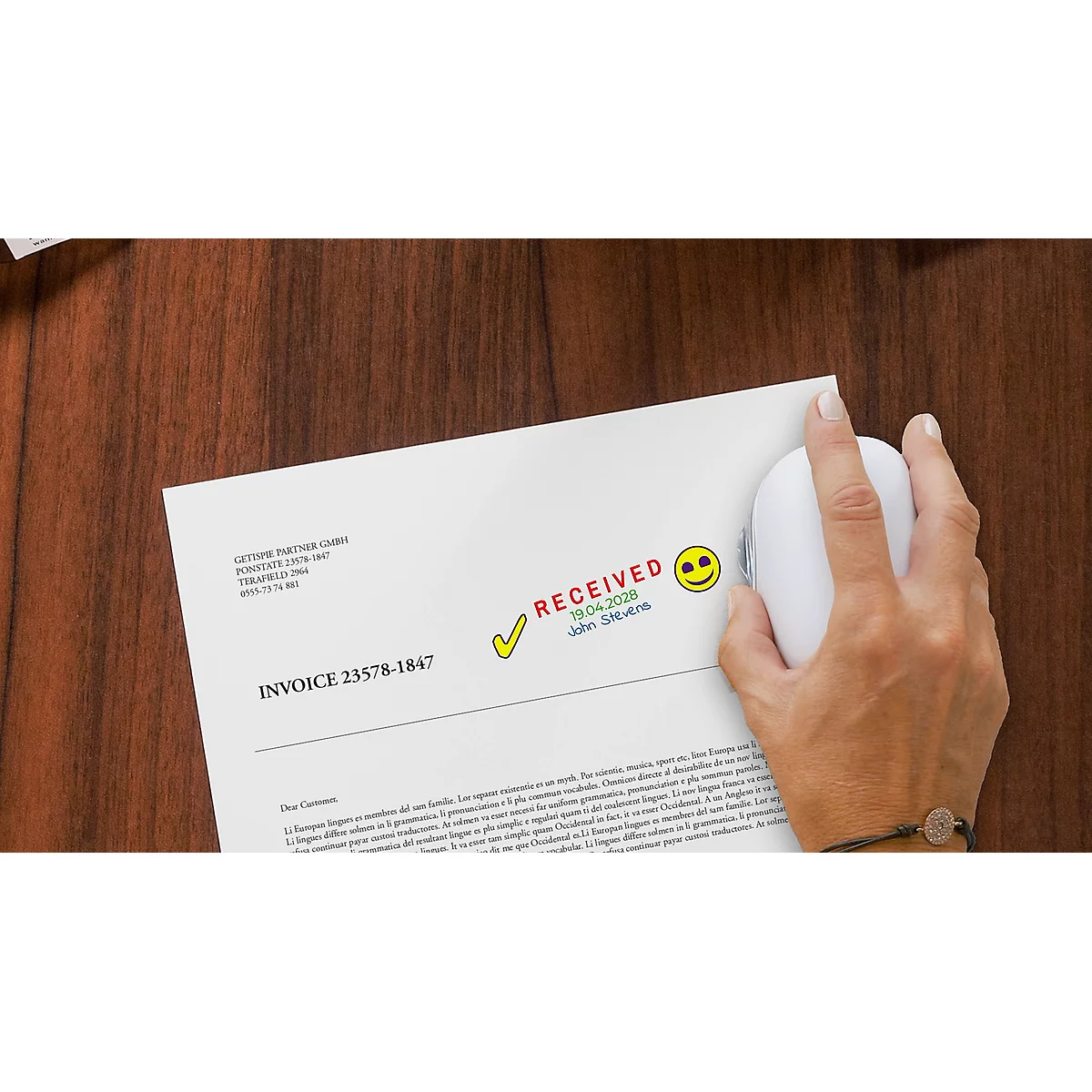 Digitaler Stempel COLOP e-mark®, 600 dpi, Micro-USB/WLAN, mit CMY Tintenpatrone, Druckkopf & Akku, weiss