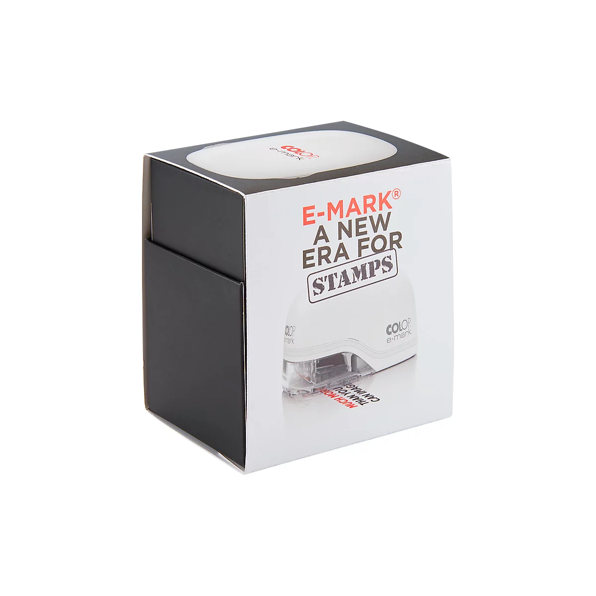 Digitaler Stempel COLOP e-mark®, 600 dpi, Micro-USB/WLAN, mit CMY Tintenpatrone, Druckkopf & Akku, weiß