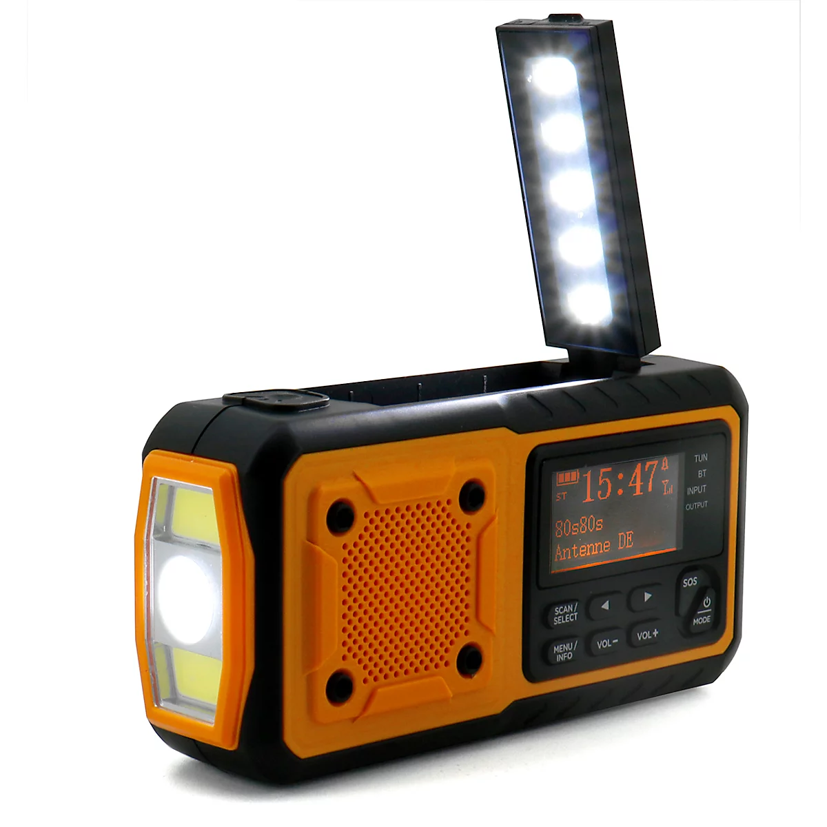 Digitalradio Soundmaster DAB1120R, DAB+/UKW-PLL, Li-Ion-Akku, Solarpanel/Dynamo, LED-Leuchte, B 153 x T 55 x H 75 mm, orange