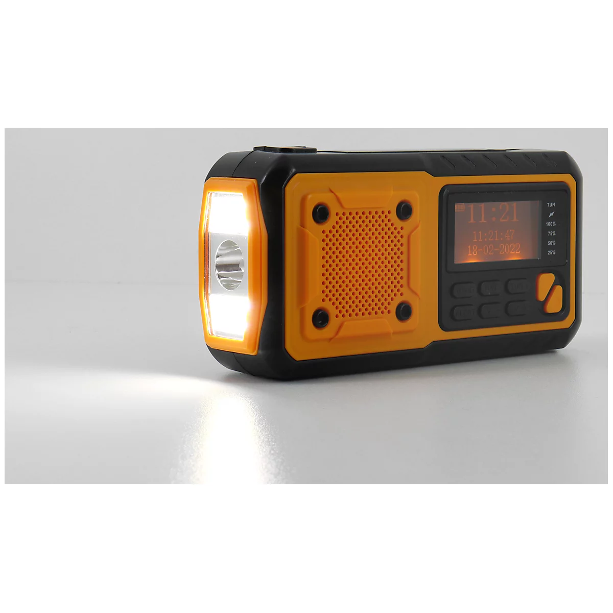 Digitalradio Soundmaster DAB1120R, DAB+/UKW-PLL, Li-Ion-Akku, Solarpanel/Dynamo, LED-Leuchte, B 153 x T 55 x H 75 mm, orange