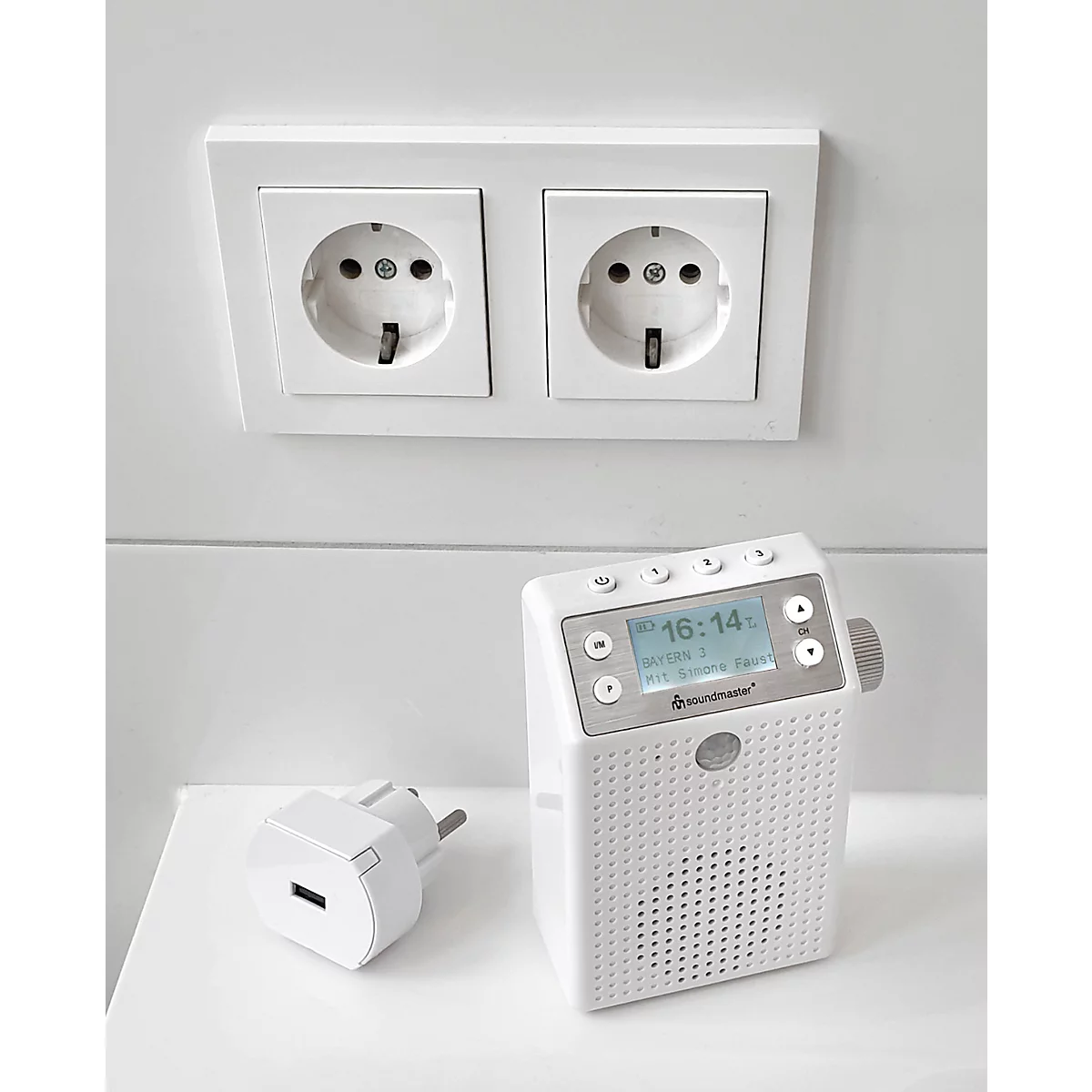 Digitalradio Soundmaster® DAB60WE, DAB+/UKW, 3 W, 3 Stationstasten & je 20  Festsenderspeicher, Bewegungssensor, Bluetooth/USB, Steckdose/Akku, weiß  günstig kaufen | Schäfer Shop