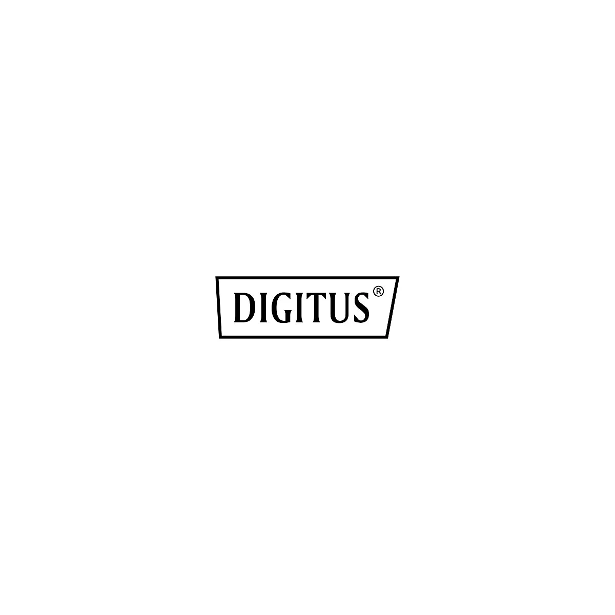 Logo von DIGITUS in einem rechteckigen Rahmen mit abgeschrägter Ecke, schwarze Schrift auf weißem Grund.