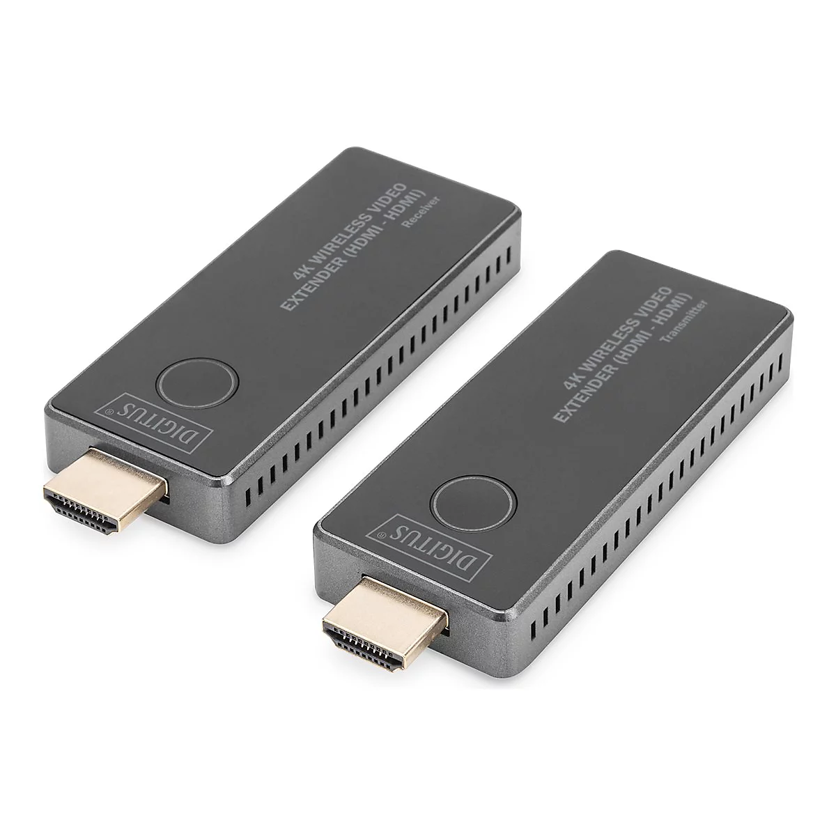 Deux prolongateurs vidéo sans fil 4K (HDMI-HDMI) côte à côte. L'un est l'émetteur, l'autre le récepteur.