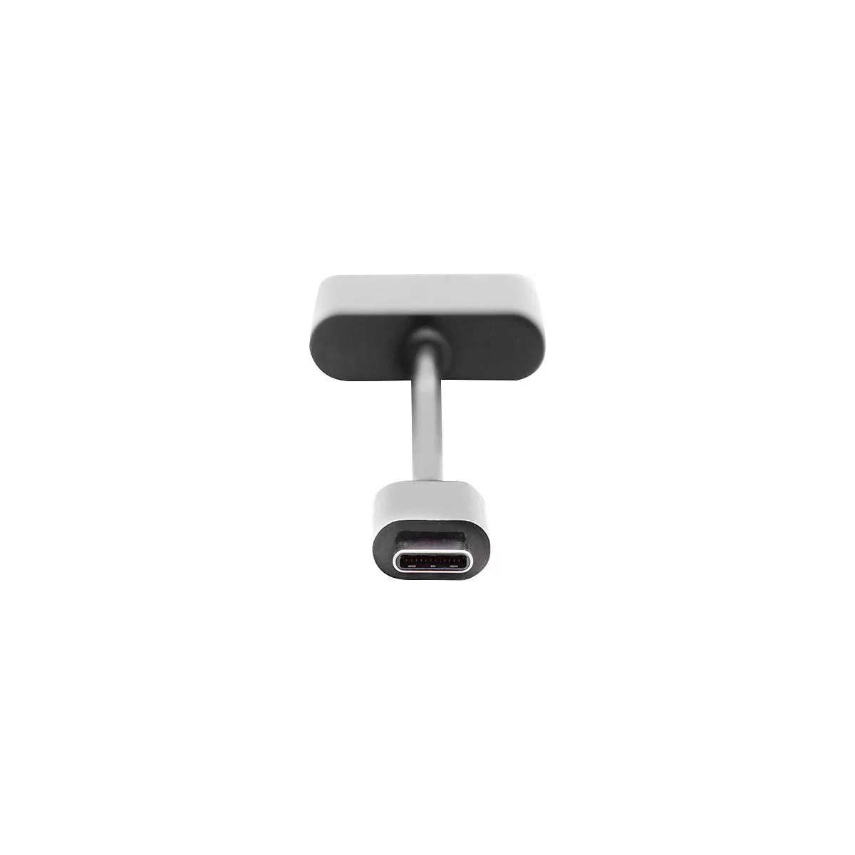 Un adaptateur USB-C gris sur fond blanc.