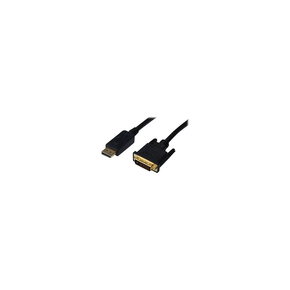 Schwarzes DVI- und DisplayPort-Kabel mit goldenen Kontakten.