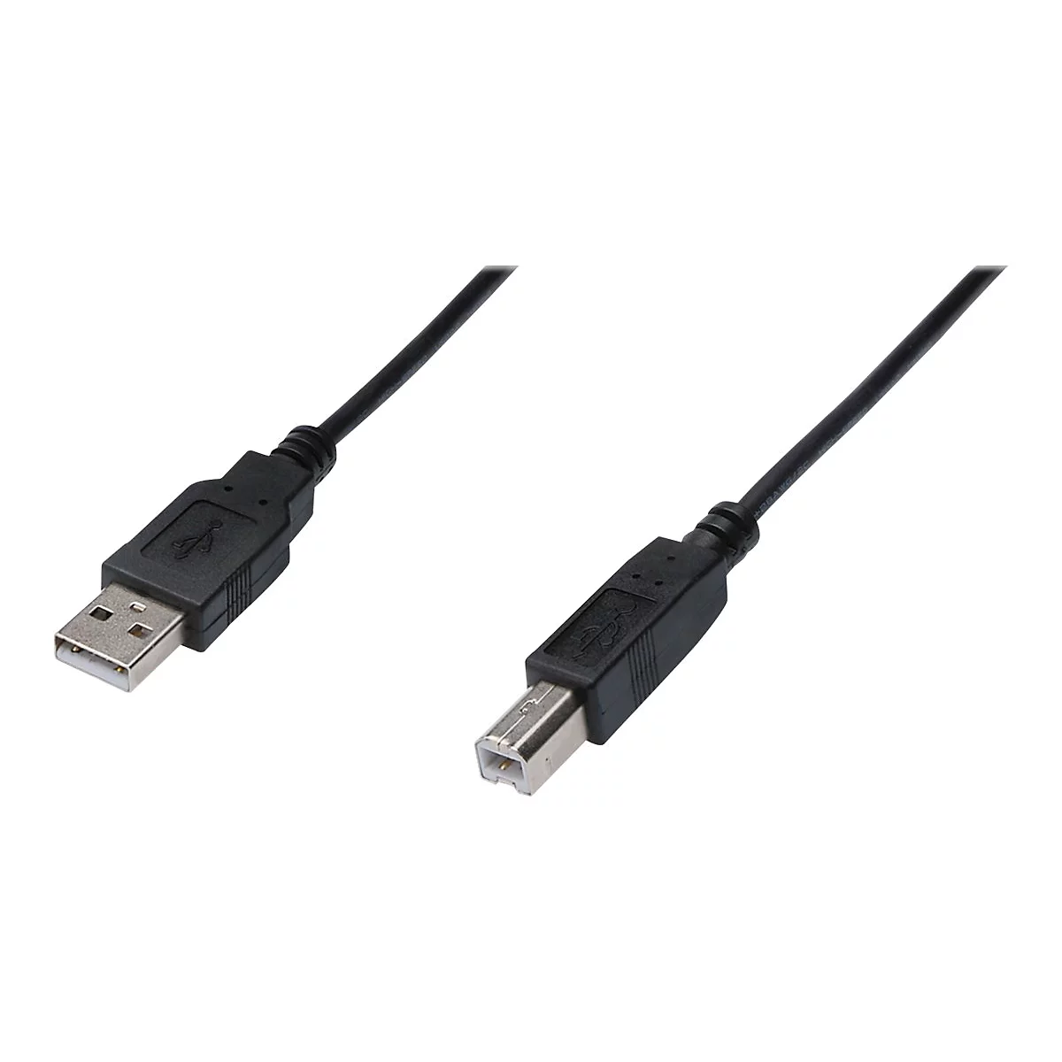 Schwarzes USB-Kabel mit Stecker-Enden auf weißem Hintergrund.