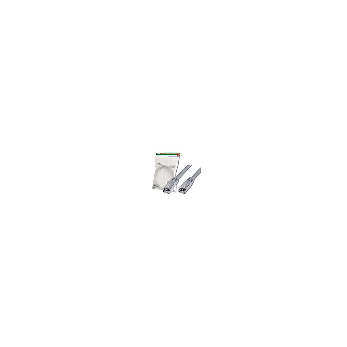 Graues Netzwerkkabel in Folienverpackung. Stecker sind sichtbar.