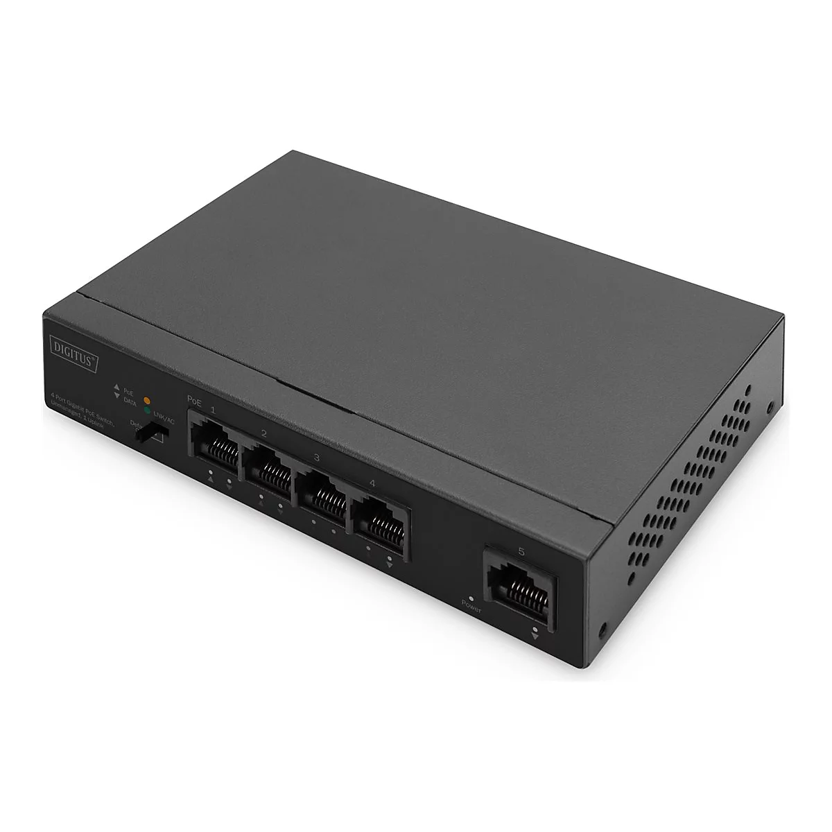 DIGITUS - Switch - unmanaged - 4 x 10/100/1000 (PoE) + 1 x 10/100/1000 (Uplink) - Desktop - PoE (60 W)