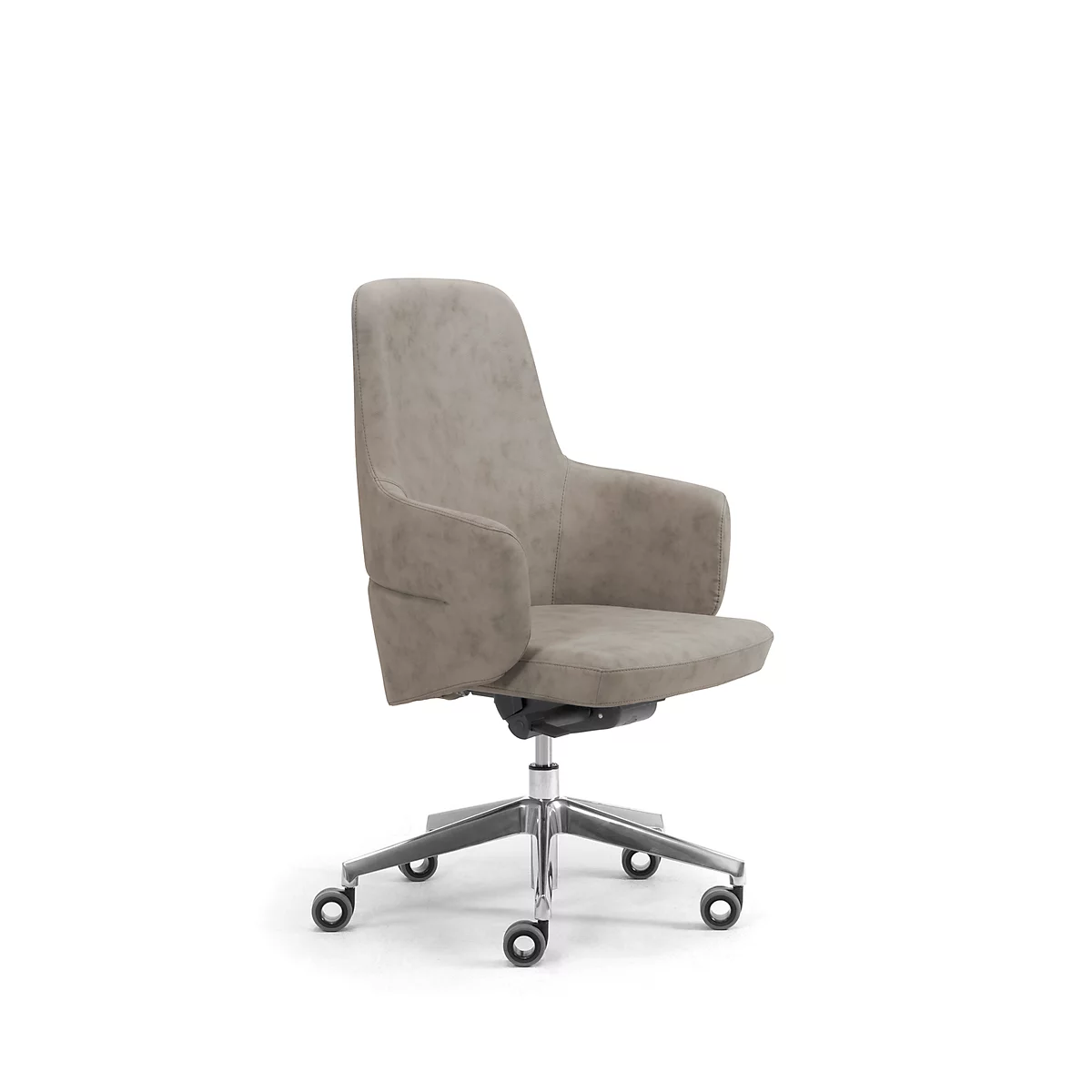 Directiestoel met halfhoge rugleuning OPERA, met armleuningen, synchroonmechanisme, vlakke comfortzitting, kunstleer, grijs