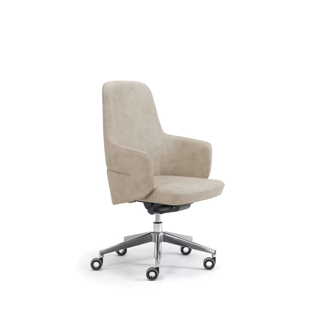 Directiestoel met halfhoge rugleuning OPERA, met armleuningen, synchroonmechanisme, vlakke comfortzitting, kunstleer, zandbeige