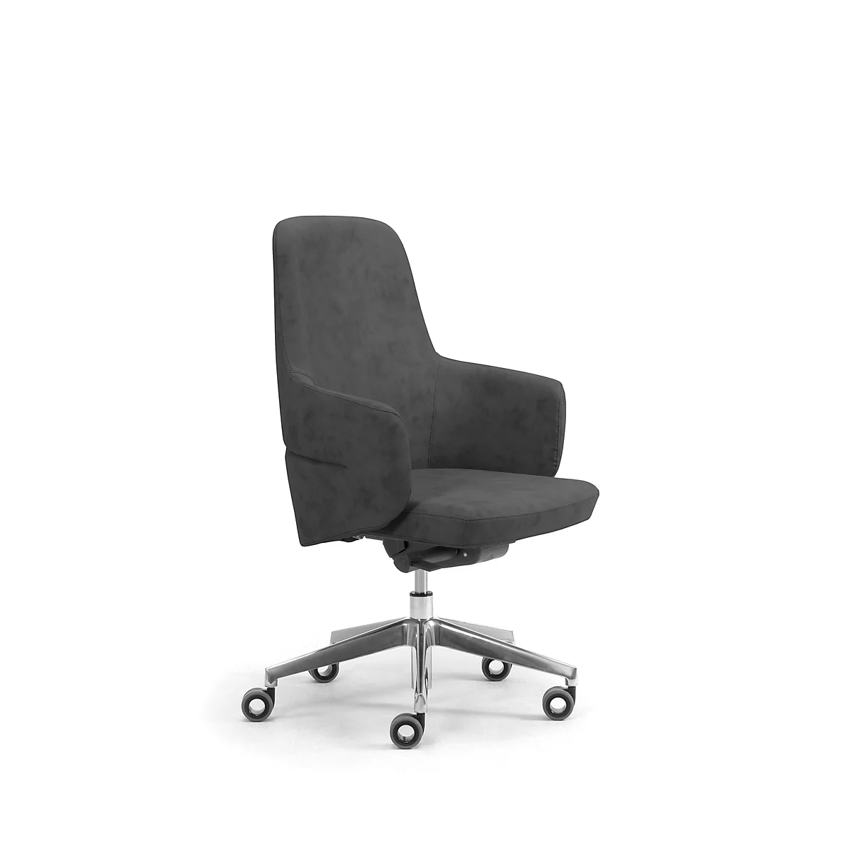 Directiestoel met halfhoge rugleuning OPERA, met armleuningen, synchroonmechanisme, vlakke comfortzitting, kunstleer, zwart