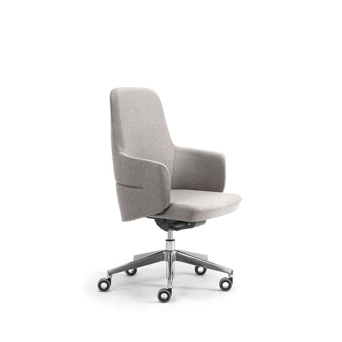Directiestoel met halfhoge rugleuning OPERA, met armleuningen, synchroonmechanisme, vlakke comfortzitting, stof, lichtgrijs