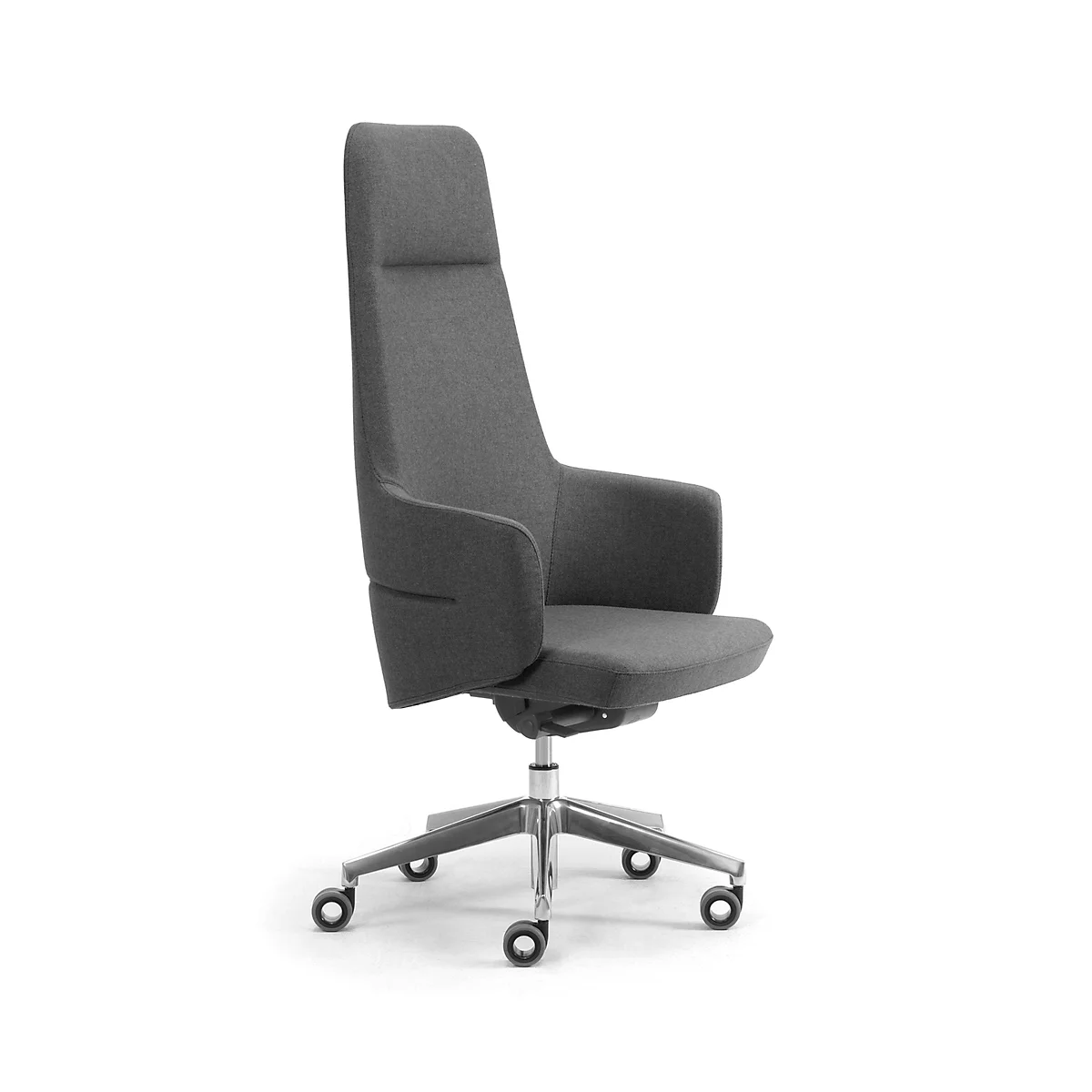 Directiestoel met hoge rugleuning OPERA, met armleuningen, synchroonmechanisme, vlakke comfortzitting, bekleding met stof FENICE, antraciet
