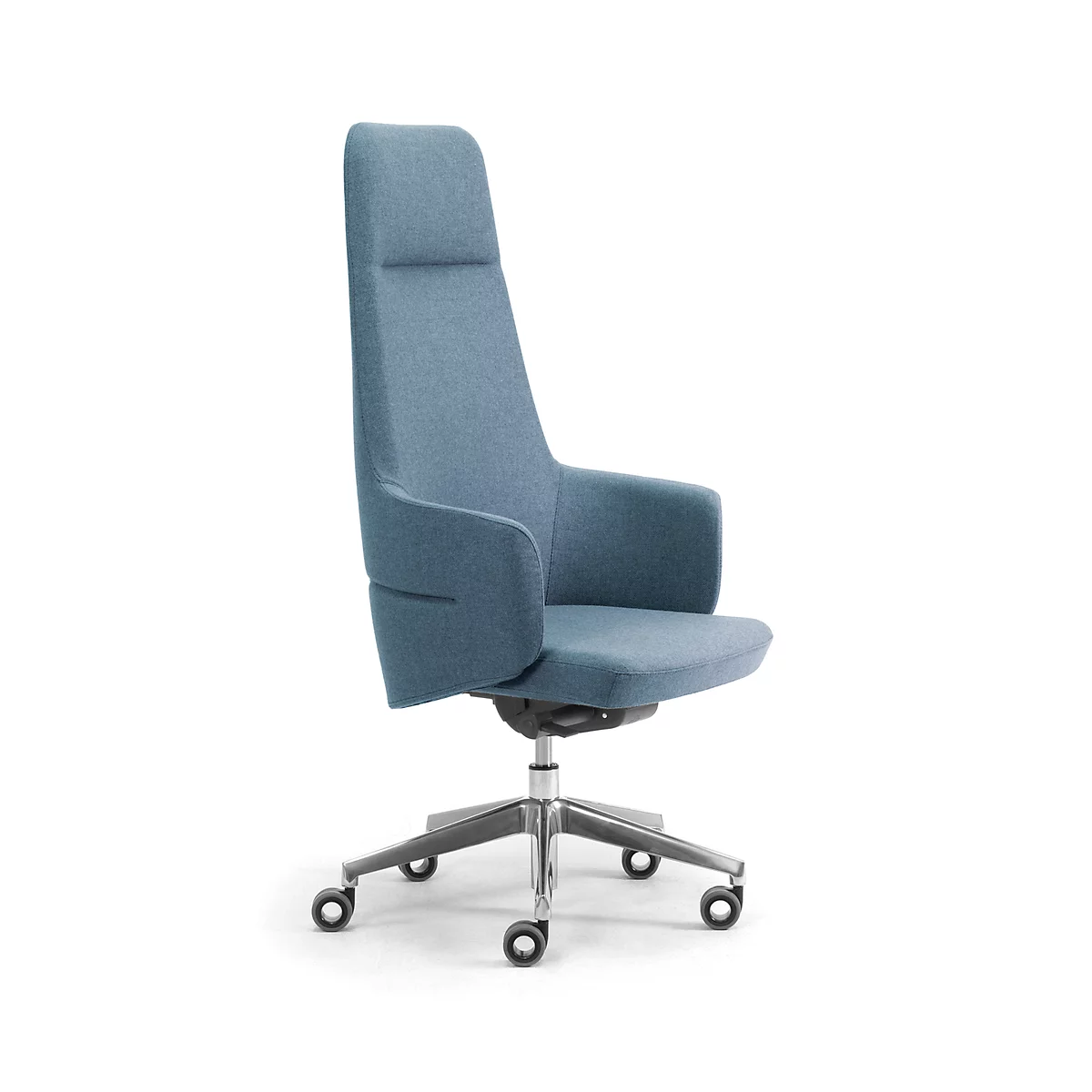 Directiestoel met hoge rugleuning OPERA, met armleuningen, synchroonmechanisme, vlakke comfortzitting, bekleding met stof FENICE, blauw melange