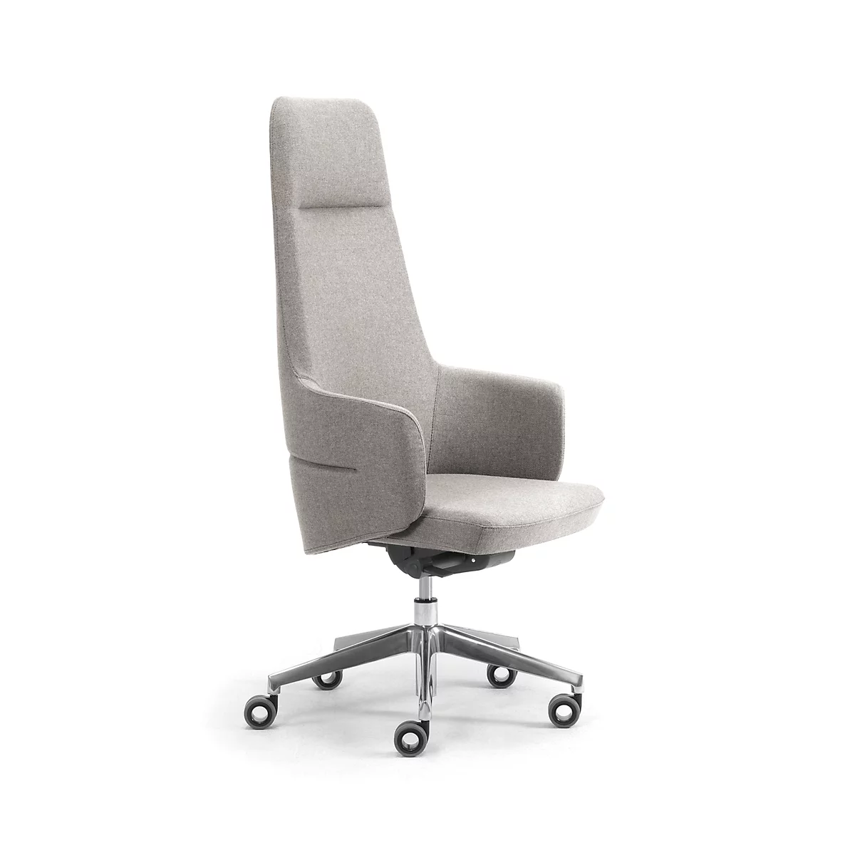Directiestoel met hoge rugleuning OPERA, met armleuningen, synchroonmechanisme, vlakke comfortzitting, bekleding met stof FENICE, lichtgrijs