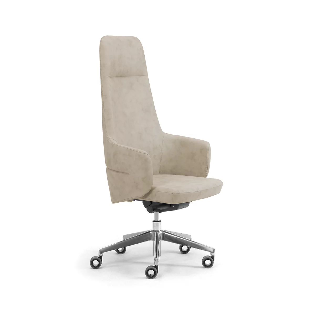 Directiestoel met hoge rugleuning OPERA, met armleuningen, synchroonmechanisme, vlakke comfortzitting, kunstleer ECOPELLE, zand