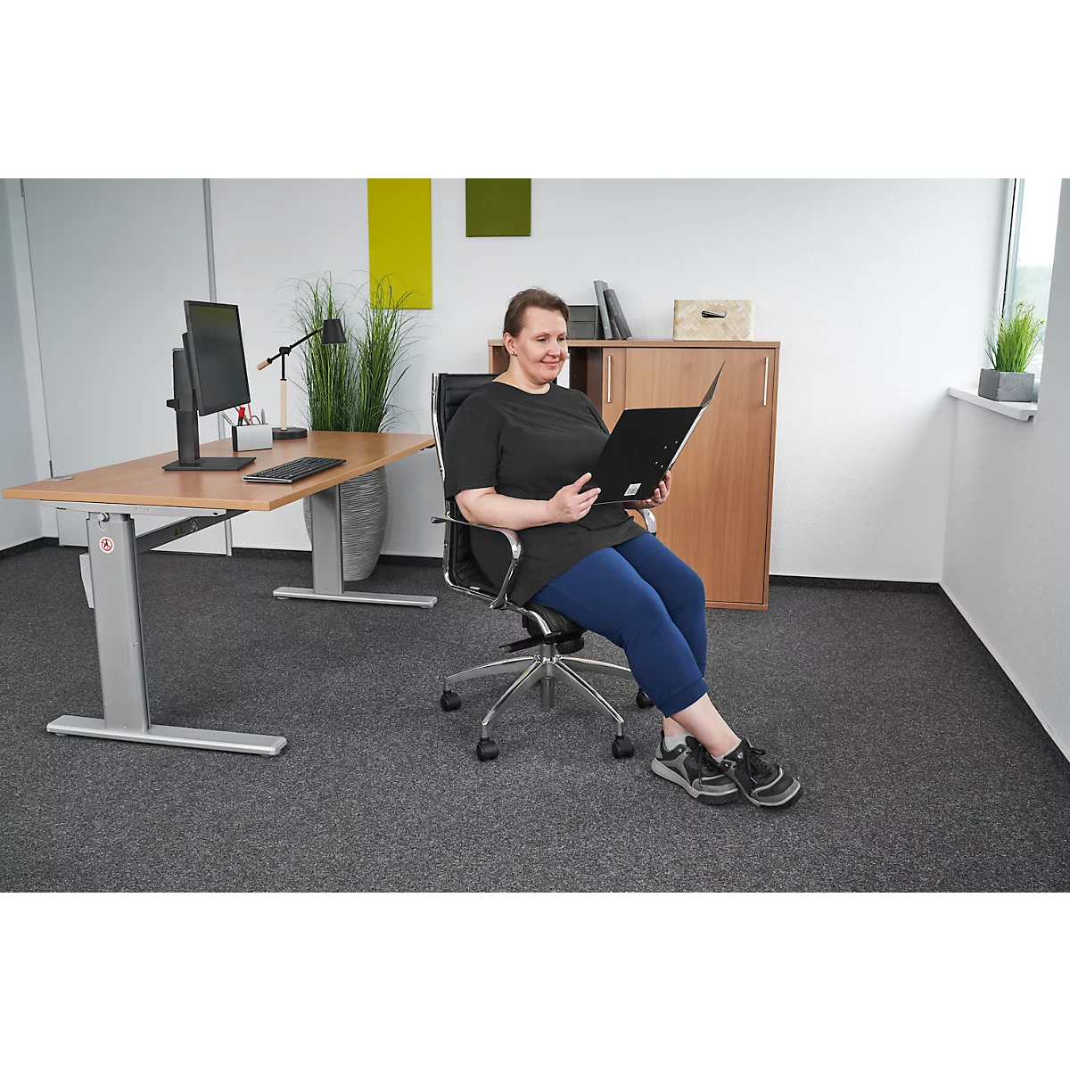 Directiestoel VANDA, hoge rugleuning, leer, met armleuningen, zwart